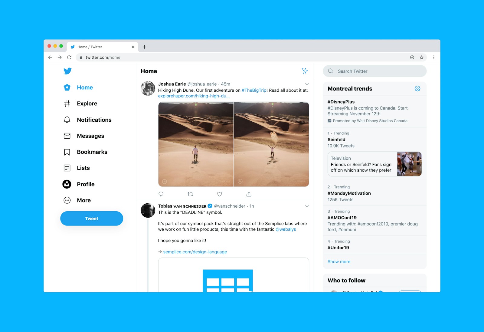 Twitter website on desktop