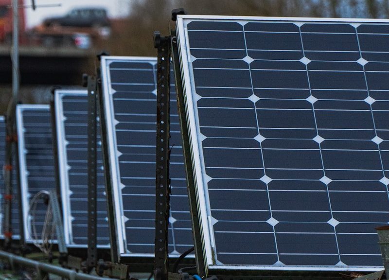 blue solar panels on green metal frame